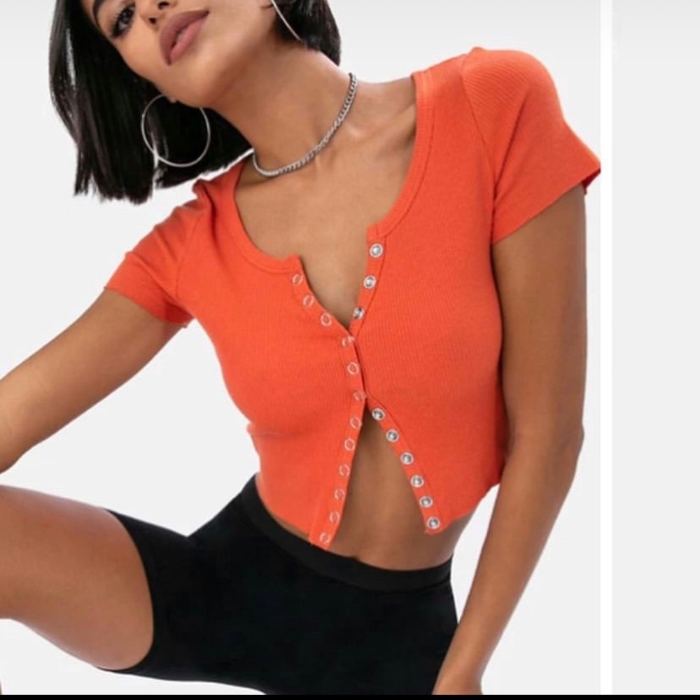 Adika Orange Button Down Crop Top Size Medium